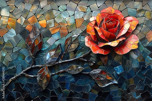 stained glass art composition featuring a Rose flower, portraying its delicate petals and serene symbolism
