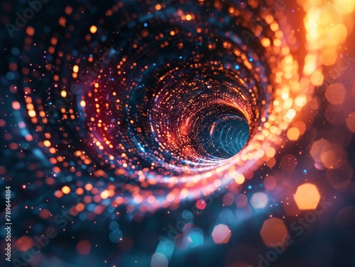 Abstract concept of a digital black hole, data being sucked into a vortex of glowing lines and colors