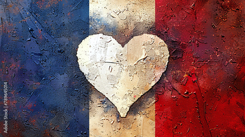 france flagg with a heart in the centre in retro design photo