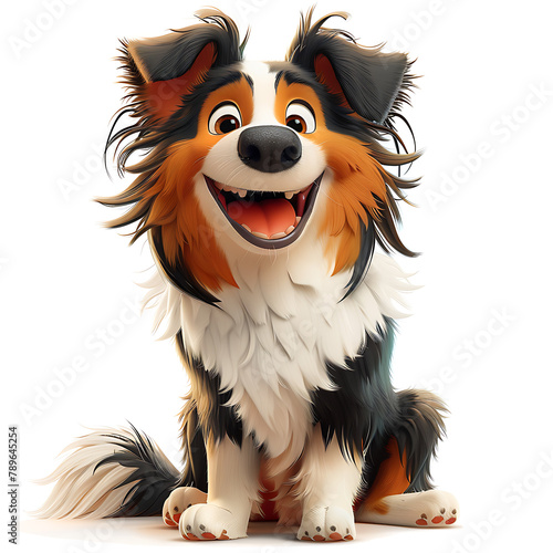 Scottish Shepherd Collie, funny cute dog 3d illustration on white, unusual avatar, cheerful pet 