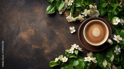 Coffee with floral arrangement