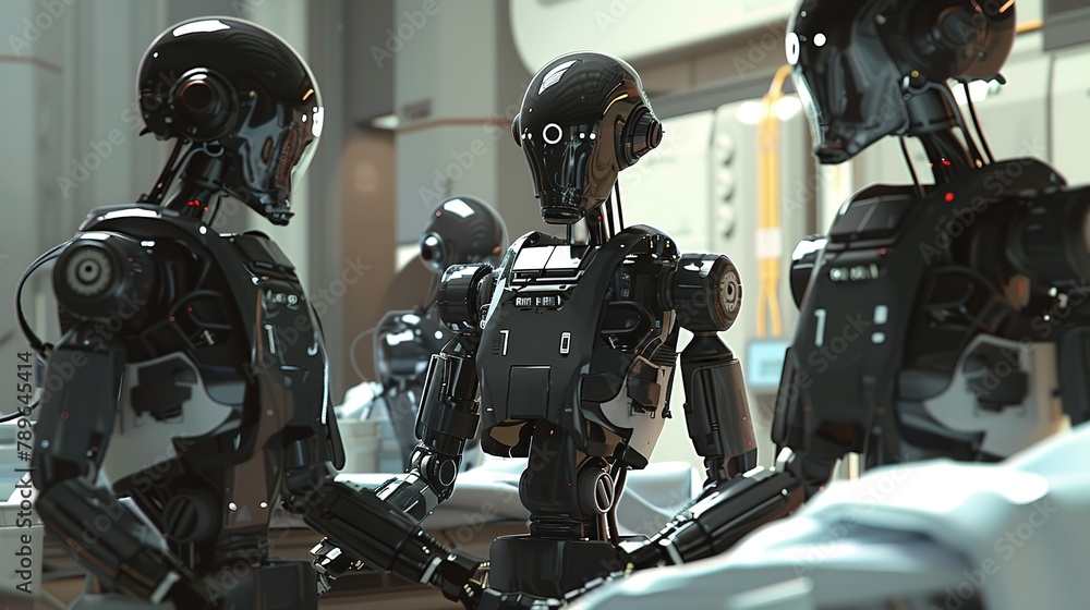 A laboratory scene set in the future, where scientists work alongside humanoid robots to develop groundbreaking AI technologies that will revolutionize society A laboratory scene set in the future, where scientists work alongside humanoid robots to develop groundbreaking AI technologies that will revolutionize society
