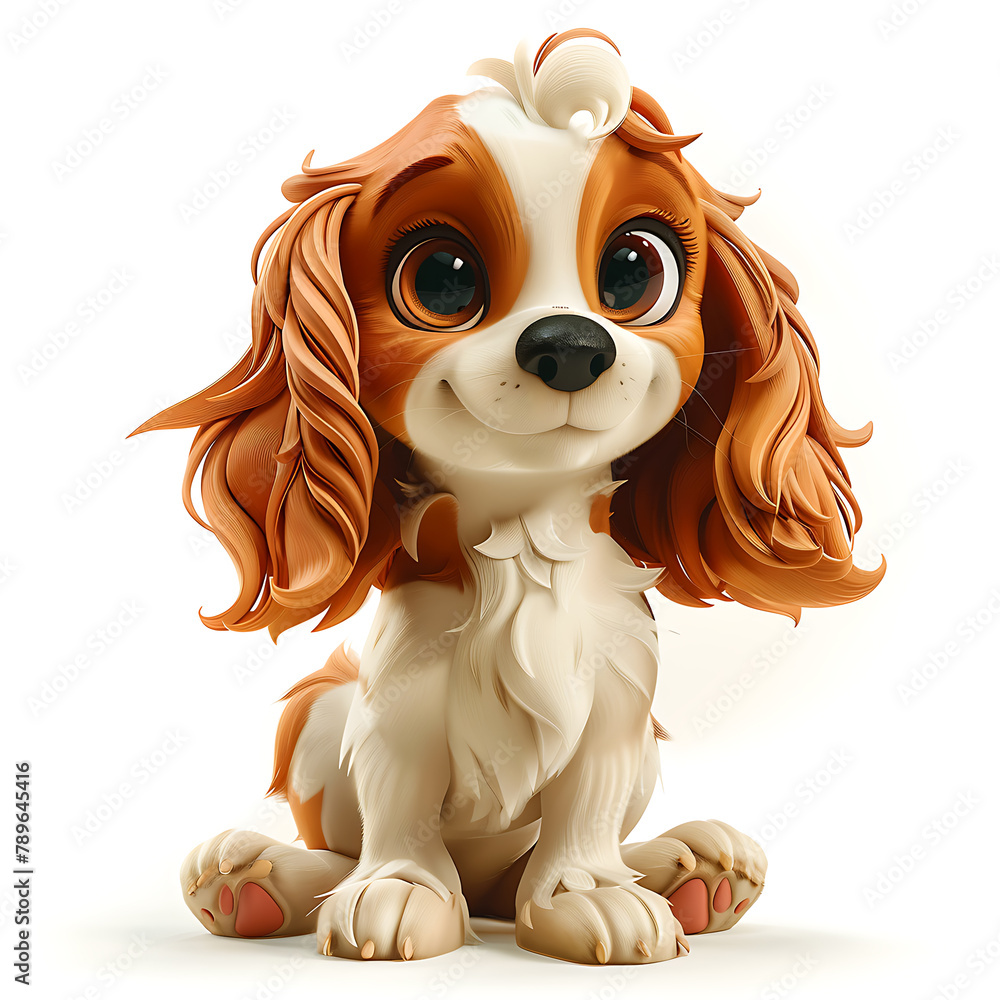 Spaniel, funny cute dog 3d illustration on white, unusual avatar, cheerful pet Spaniel, funny cute dog 3d illustration on white, unusual avatar, cheerful pet