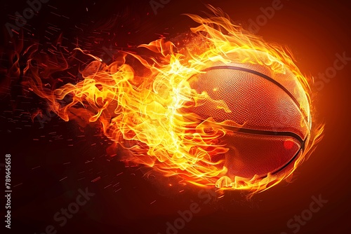 Flaming Basketball 2. Flaming basketball logo elements for black & white backgrounds. . © crescent