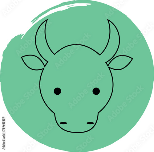 Cow icon in line art style on green background. Vector. Isolated on white