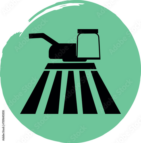 Harvester icon in line art style on green background. Vector. Isolated on white photo
