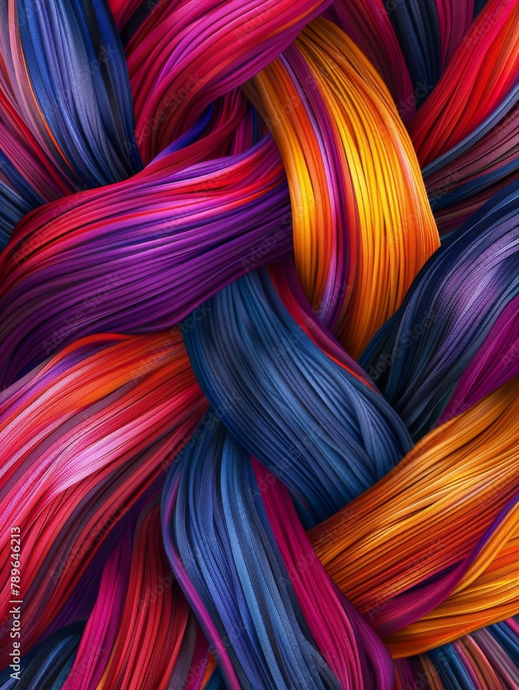 Vibrant Tapestry of Colorful Threads Intertwining to Form Abstract Art Piece