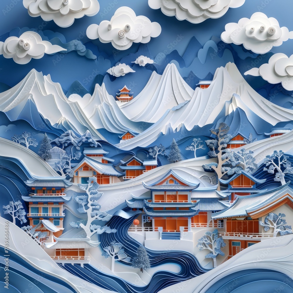 Fototapeta premium landscape with houses in winter village