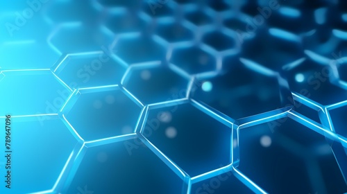 3d rendering of abstract background with hexagons in blue and black colors