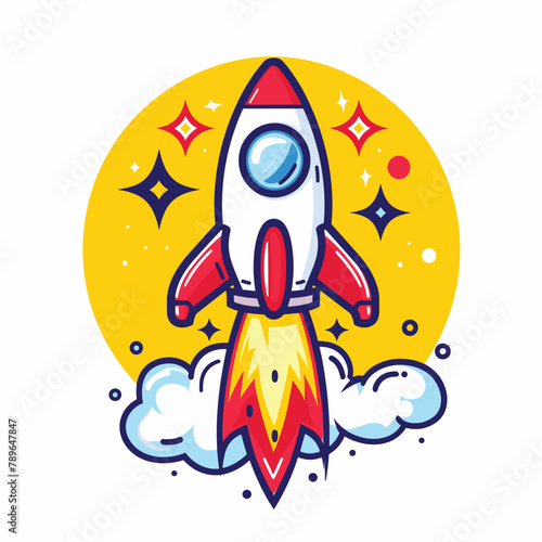 Rocket launching cartoon flat vector illustration startup concept icon design