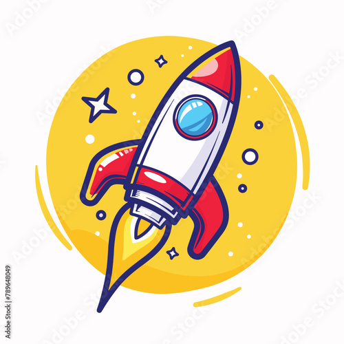 Rocket launching cartoon flat vector illustration startup concept icon design