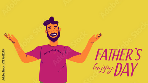 Happy Father's Day congratulations card. Greeting June holiday poster, banner for sale promotion, marketing, advertising, celebration gift illustration.