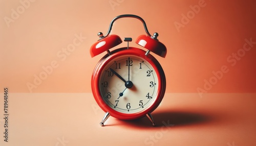 vintage alarm clock on light blue color background photo