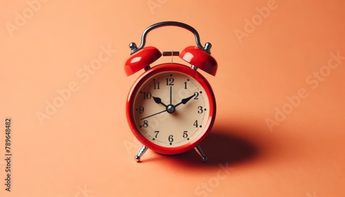 vintage alarm clock on light blue color background