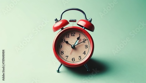 vintage alarm clock on light blue color background