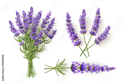 Lavender Cut Flowers Realistic Image. Fresh cut fragrant lavender plant flowers bunch and single 2 realistic icons set isolated vector illustration .