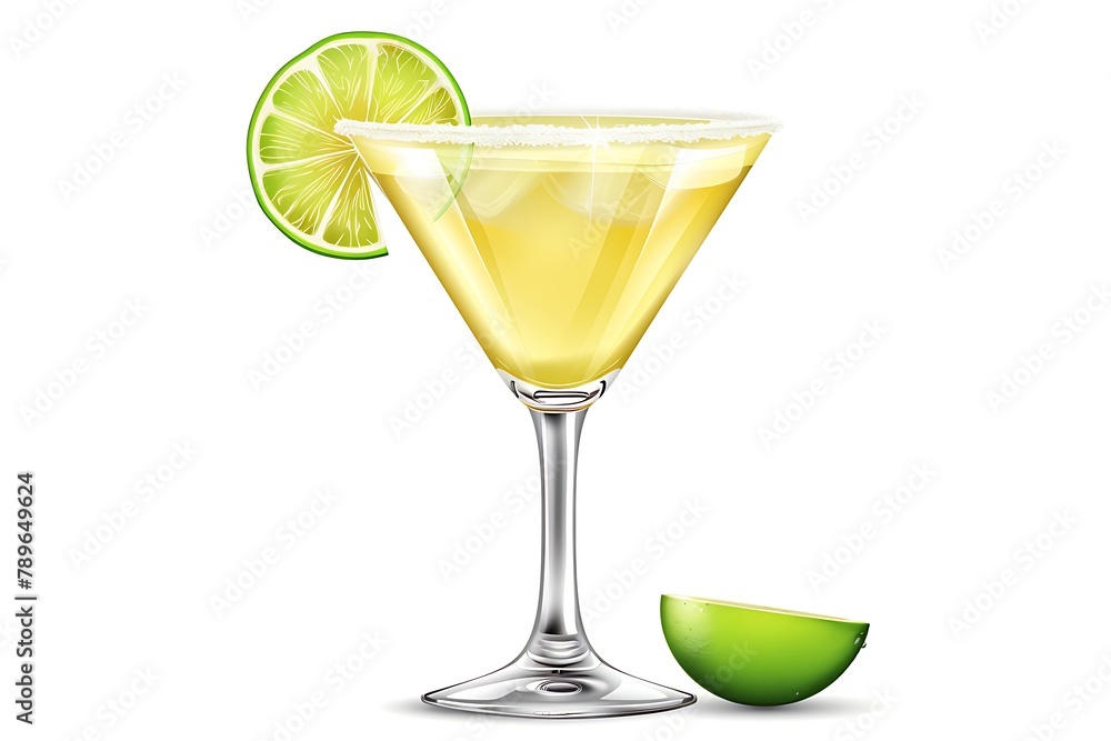 Margarita cocktail realistic. Margarita realistic cocktail in glass with lime slice isolated on white background vector illustration .