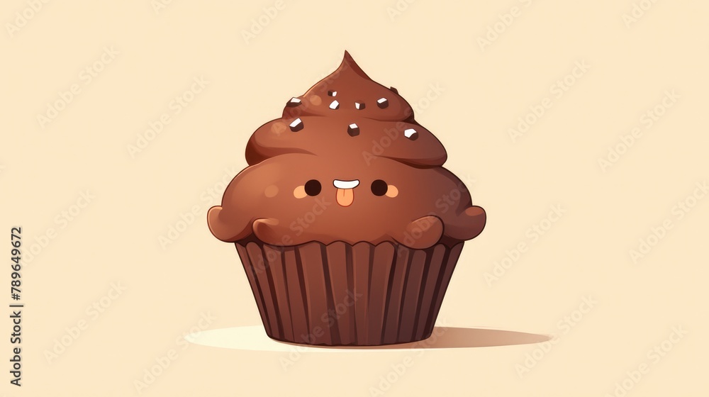 Cheeky chocolate cupcake mascot sporting a playful tongue out design Cheeky chocolate cupcake mascot sporting a playful tongue out design