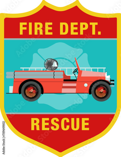 Fire Department Shield Patch Emblem with Fire Engine