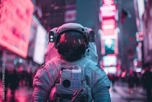 Neon color photography of astronauts.