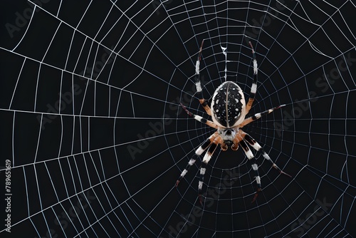 Cobweb spiders web against black background Detailed spiders web set against a dark background