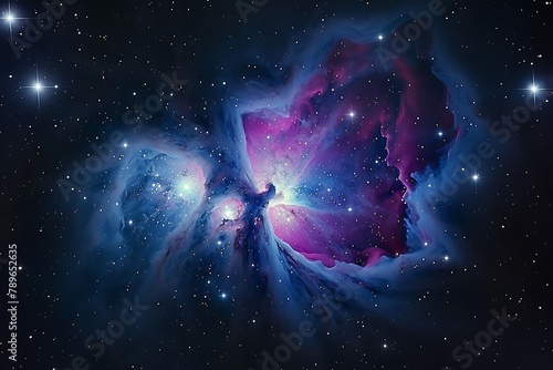 Orion Nebula - M42. Image of Orion Nebula (Messier M42) and the Running Man Nebula (NGC1977, left), two diffuse nebulas south of the Orion s belt in the constellation of Orion. 45minutes  photo