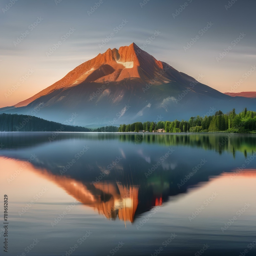 A serene lake with a reflection of the mountains1