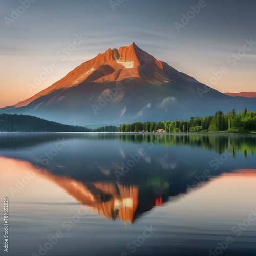 A serene lake with a reflection of the mountains1