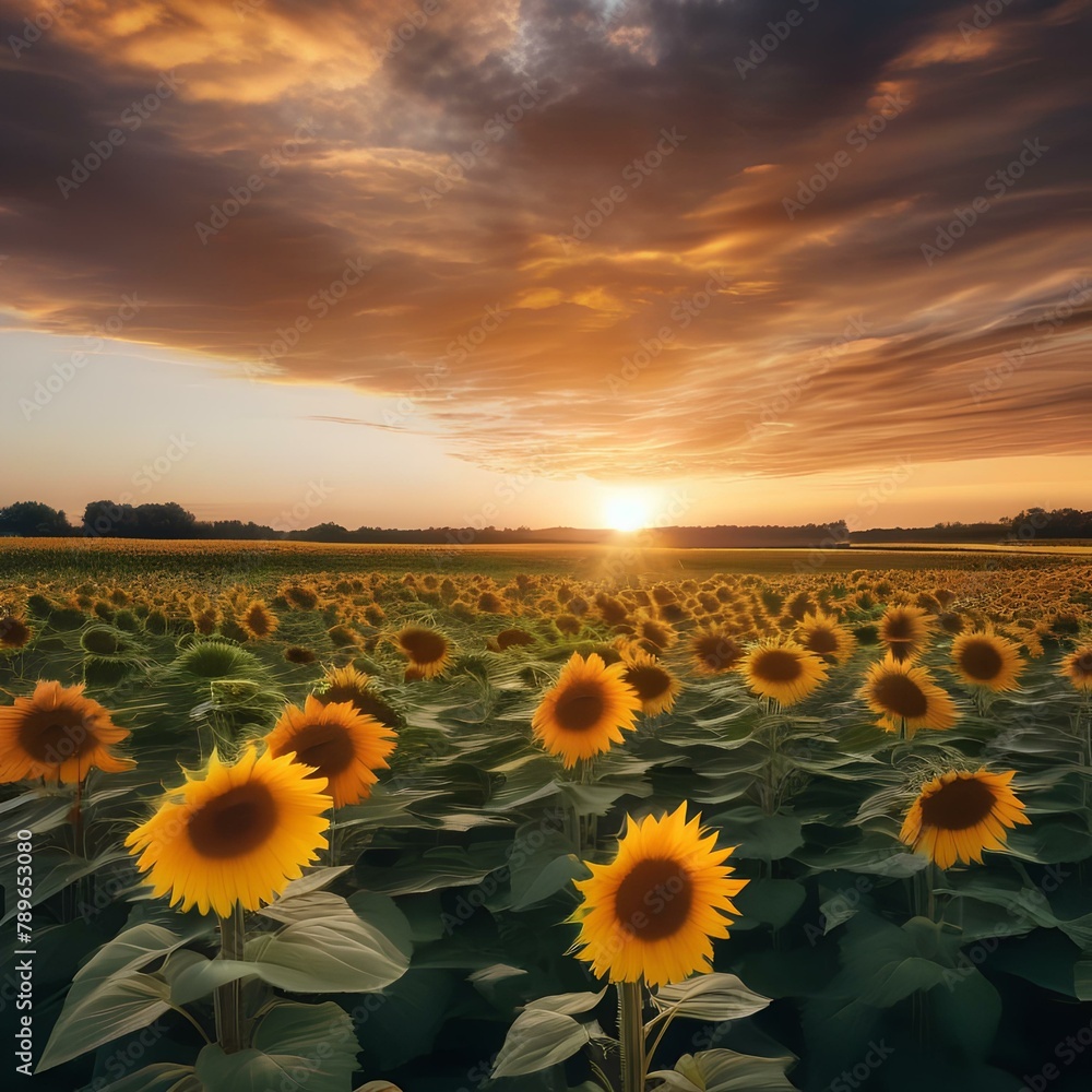 A dramatic sunset over a field of sunflowers1