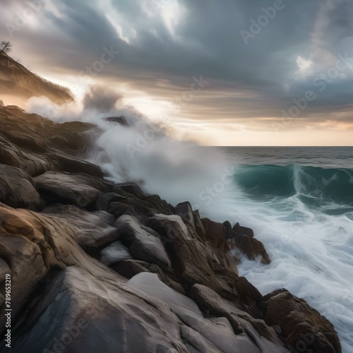 A rocky coastline with waves crashing against the shore5