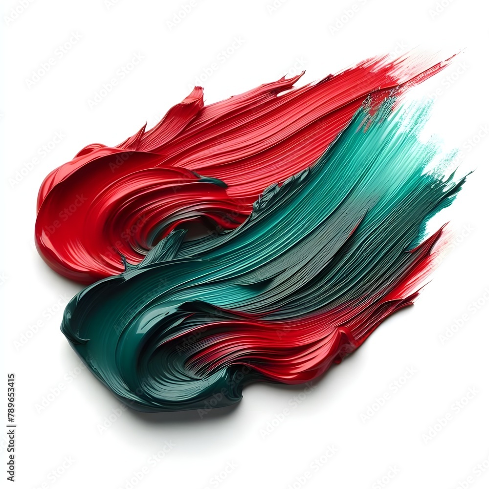 Abstract green and Red Strokes of Oil Paint on a White Background
