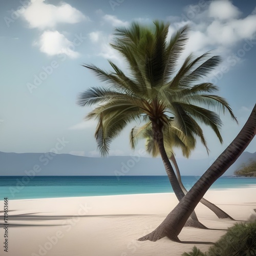 A tranquil beach with gentle waves and palm trees5