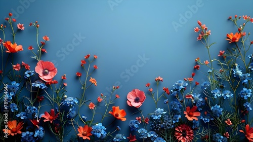 Memorial Day Tribute: Floral Elegance on Serene Blue. Concept Memorial Day, Floral Tribute, Elegance, Serene Blue, Patriotic Flowers, © Ян Заболотний