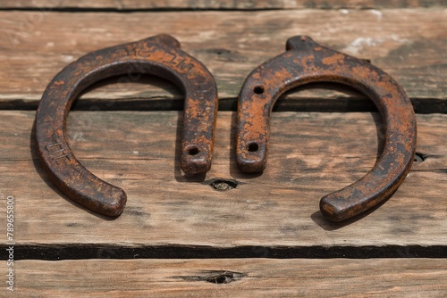 Wallpaper Mural Two very old cast iron metal horse shoes, horseshoes on wood, metal horseshoes, old rusty horseshoes, horseshoes, horse background, horse equipment, horse ornament Torontodigital.ca