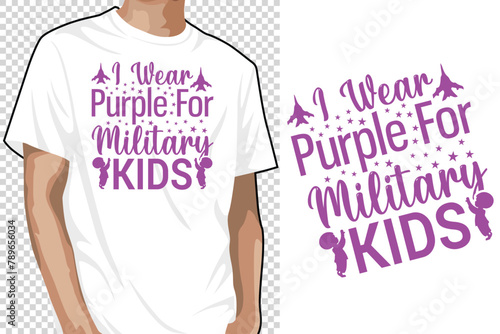 I Wear Purple For Military Kids, Month Of The Military Child T-Shirt, Purple Shirt Print Template