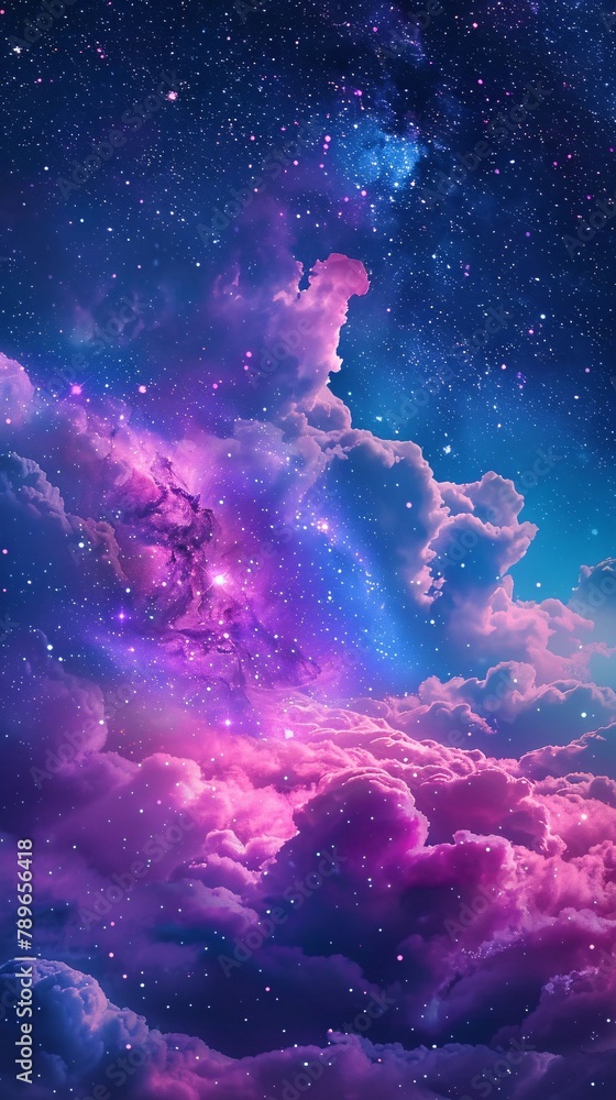 Fantasy Drawing of a Sky Cloud Space Galaxy Background with Stars in Bright Colors