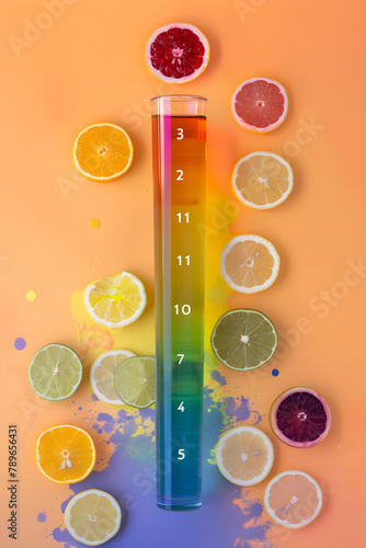 Colour-Coded Educational Illustration of pH Scale with Everyday Examples