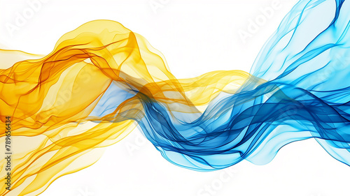 Blue and Yellow Smoke Wave on White Background