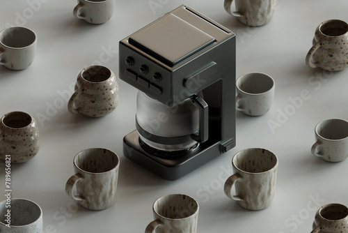 Modern Espresso Machine with Ceramic Cups photo