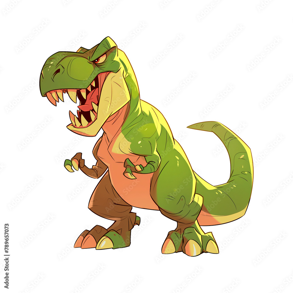 Fototapeta premium Tyrannosaurus rex isolated on transparent background. T-Rex dinosaur character concept. Cartoon illustration for design and print.