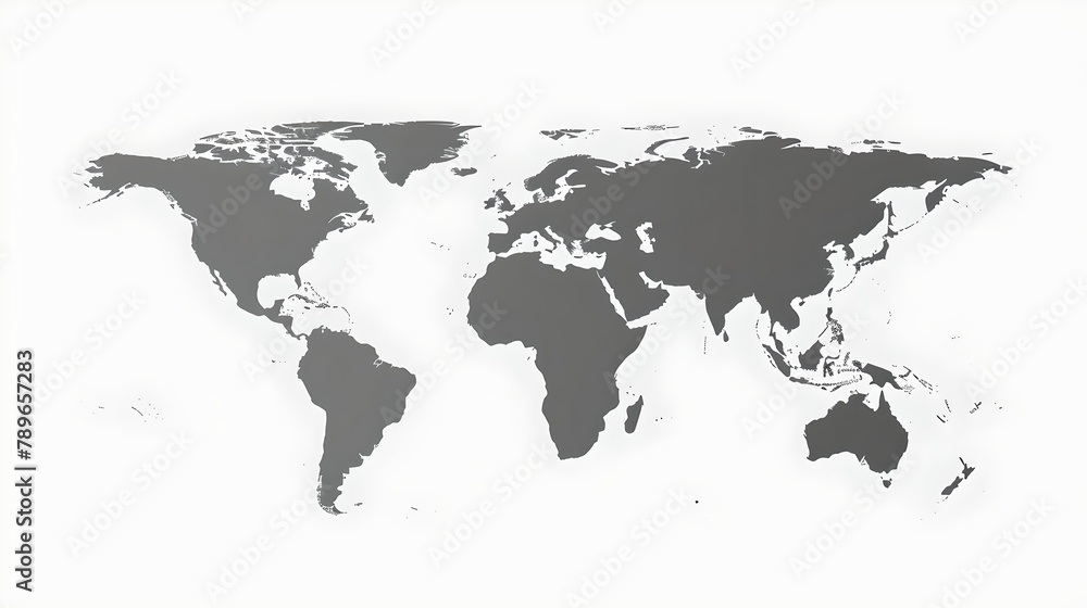 Naklejka premium Monochrome World Map on White Background for Educational, Business, and Travel Purposes. Simple and Clear Design. Global Connections Concept. AI