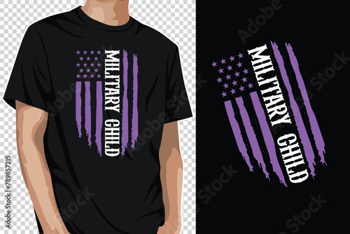 Military Child, Month Of The Military Child T-Shirt, American Flag, Purple Shirt Print Template