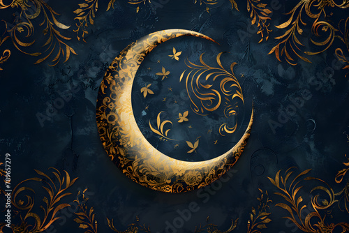Illustration of a golden crescent on a dark background, perfect for celestial or mystical-themed designs and projects.