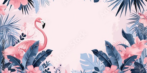 Watercolor tropical wildlife, flamingo bird, seamless. Hand Drawn jungle nature, flowers illustration. Print for textile, cloth, wallpaper, scrapbooking. AI generated illustration photo