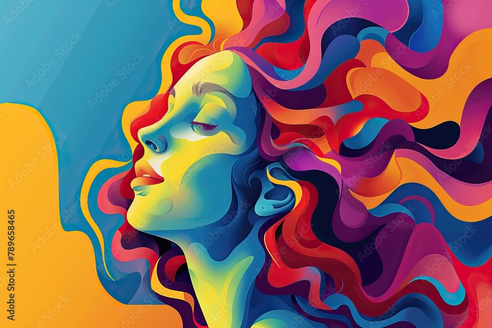 colorfull picture of calmness. Abstract model of a calm woman