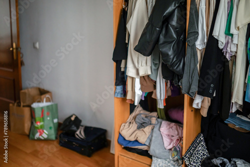 messy closet in a bedroom