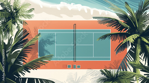 tennis court surrounded by palms beach