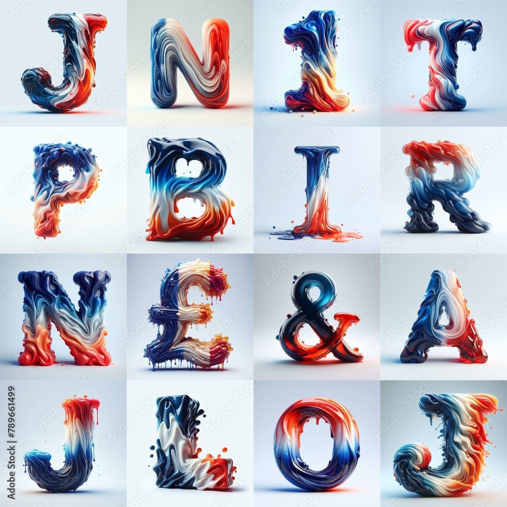 Glass letters in France flag colors lettering. AI generated illustration Glass letters in France flag colors lettering. AI generated illustration