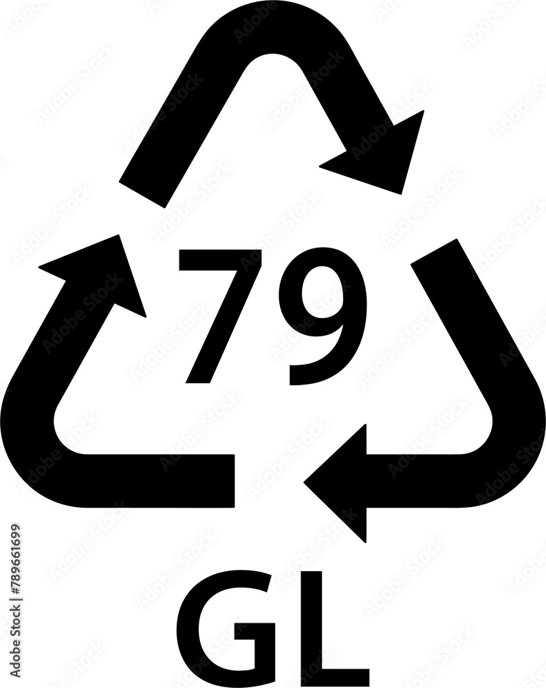 glass recycling code GL 79, gold mixed, gold backed glass symbol, ecology recycling sign, identification code, package waste black fill icon glass recycling code GL 79, gold mixed, gold backed glass symbol, ecology recycling sign, identification code, package waste black fill icon