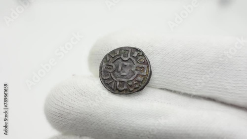 old medieval Portuguese coin of King Afonso III. 13th century photo